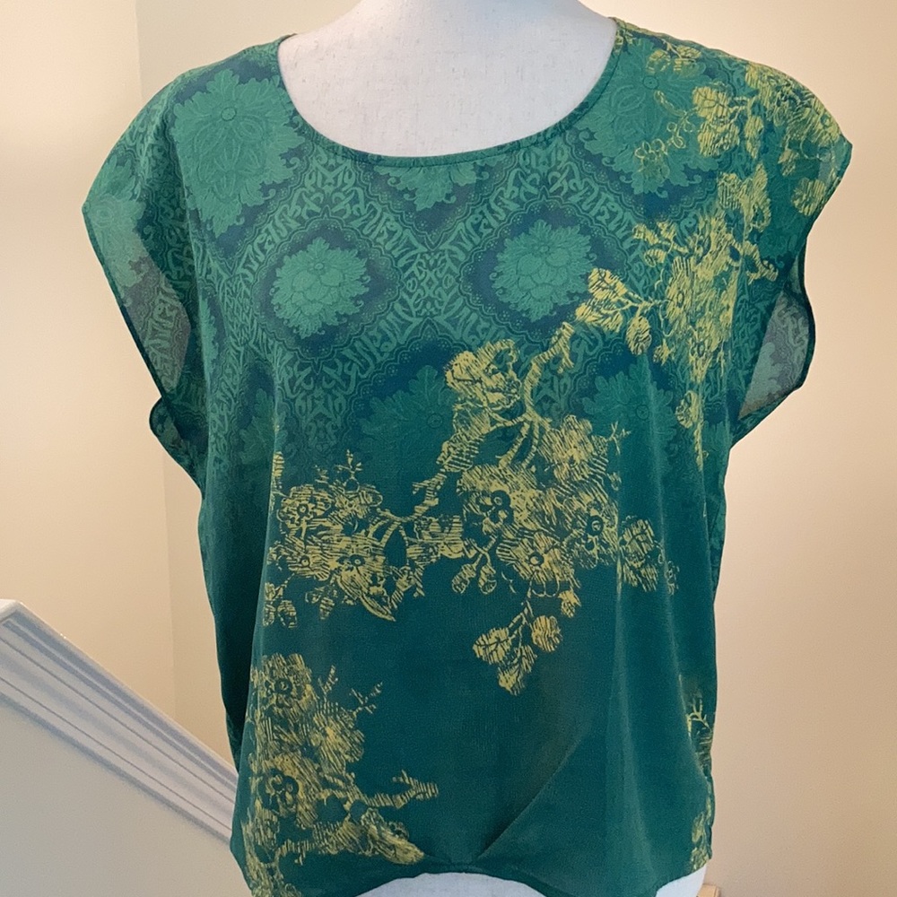 CABI Green With Envy Blouse Green Short Sleeves Sz XS #597 EUC